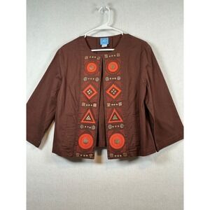 Lark Lane Women's Brown Aztec Geometric Embroidered‎ Jacket Size 10